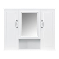 VanityFus 36-in Bathroom Vanity White Single Sink Medicine Cabinet Miror Combo with Ceramic Top 5 Soft Close Doors 3 Drawers