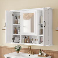 VanityFus 36-in Bathroom Vanity White Single Sink Medicine Cabinet Miror Combo with Ceramic Top 5 Soft Close Doors 3 Drawers
