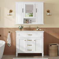 VanityFus 36-in Bathroom Vanity White Single Sink Medicine Cabinet Miror Combo with Ceramic Top 5 Soft Close Doors 3 Drawers