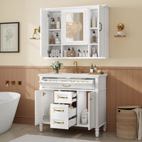 VanityFus 36-in Bathroom Vanity White Single Sink Medicine Cabinet Miror Combo with Ceramic Top 5 Soft Close Doors 3 Drawers