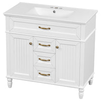 VanityFus 36-in Bathroom Vanity White Single Sink Medicine Cabinet Miror Combo with Ceramic Top 5 Soft Close Doors 3 Drawers