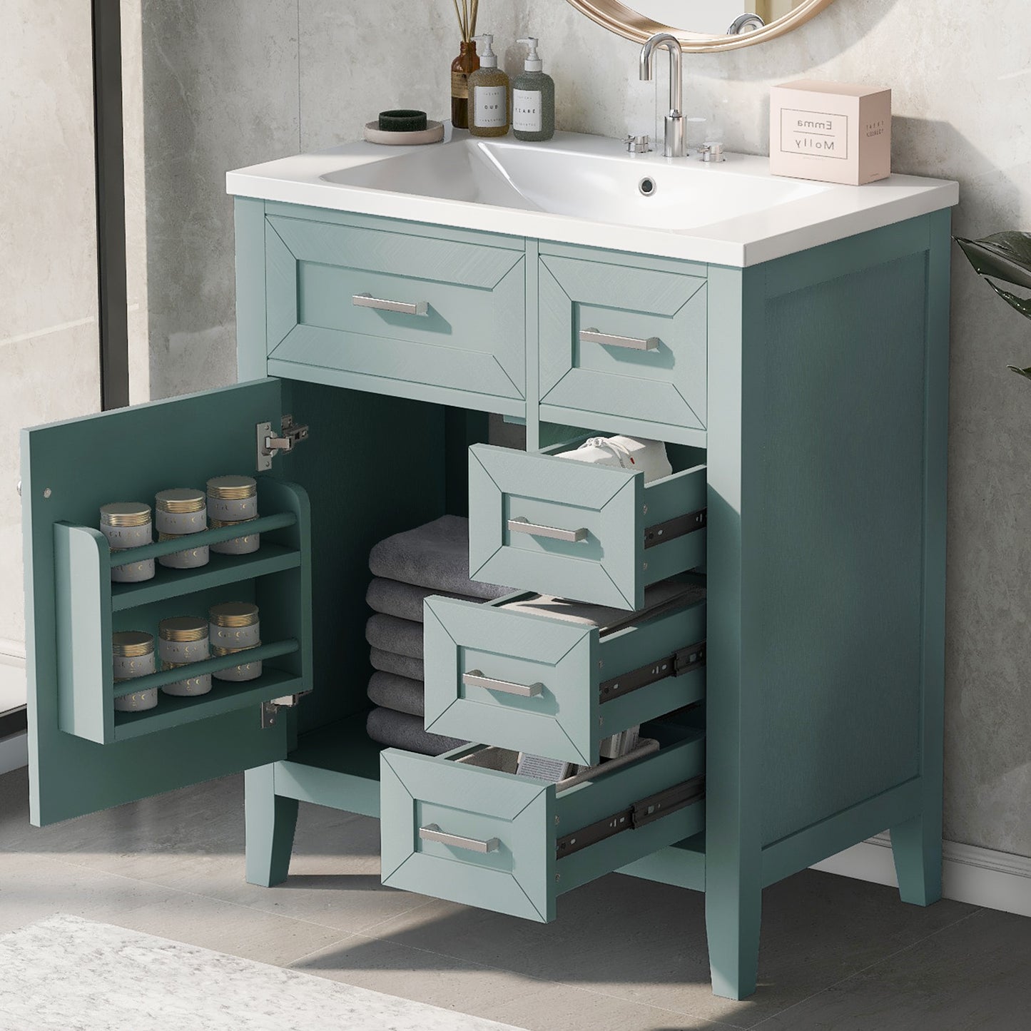 VanityFus 18.6-in Green Bathroom Vanity Single Sink Combo Undermount with Ceramic Top 1 door 3 drawers
