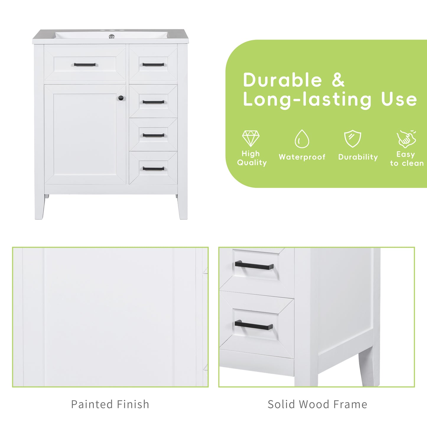 VanityFus 18.6-in White Bathroom Vanity Single Sink Combo Undermount with Ceramic Top 1 door 3 drawers