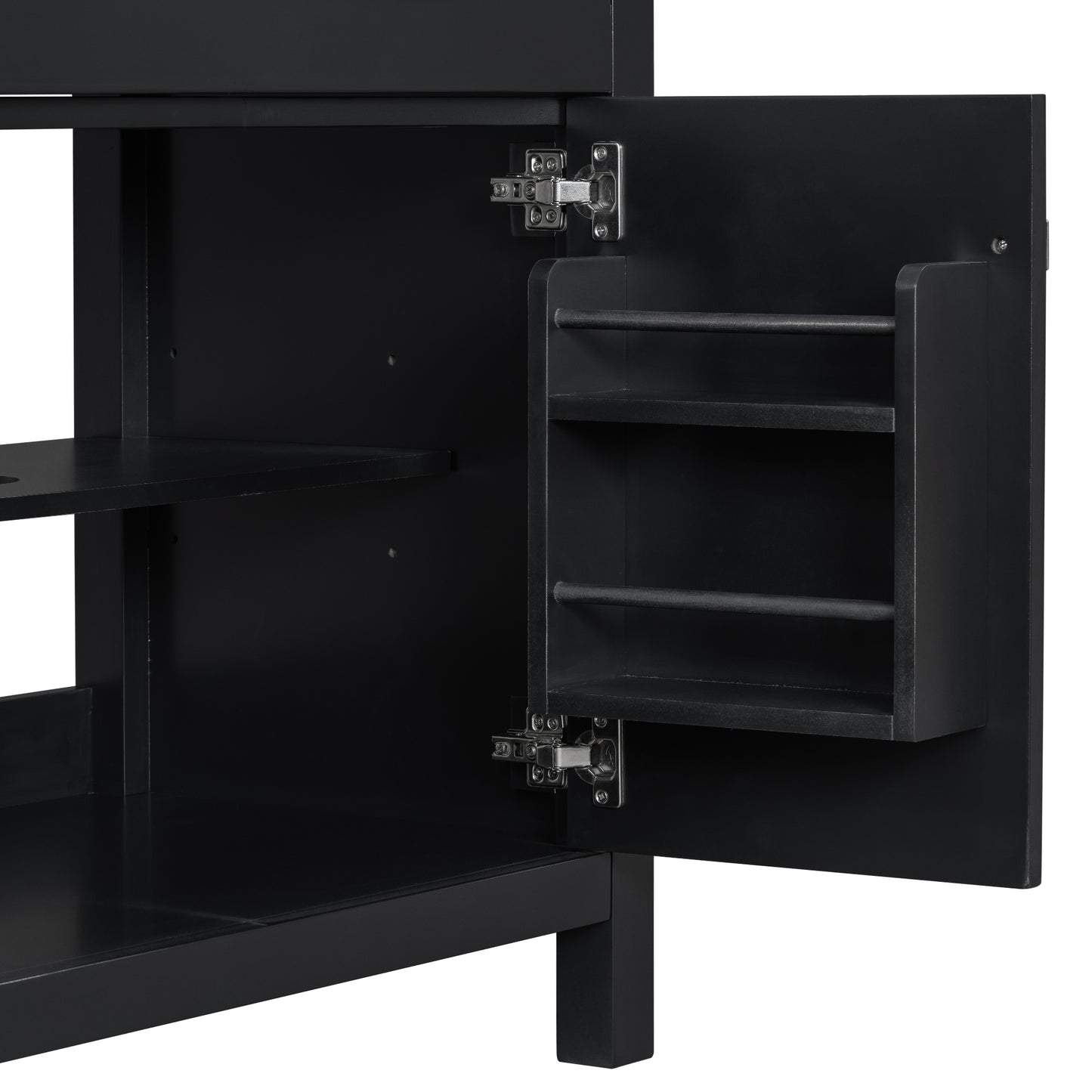 VanityFus 60-in Bathroom Vanity Double Sink Combo Black with White Ceramic Top 4 Soft-Close Doors 2 drawer