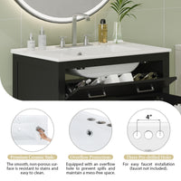 VanityFus 60-in Bathroom Vanity Double Sink Combo Black with White Ceramic Top 4 Soft-Close Doors 2 drawer