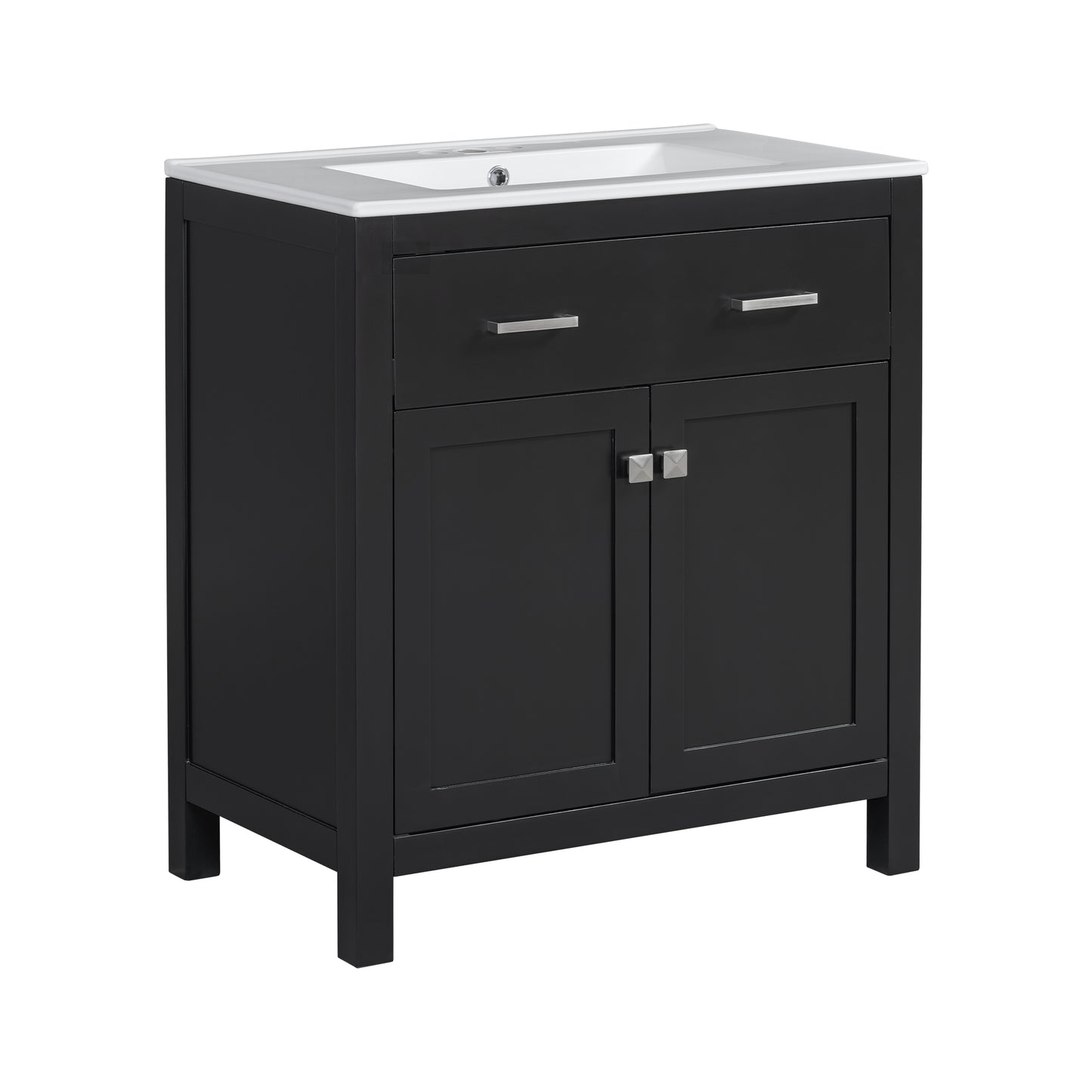 VanityFus 60-in Bathroom Vanity Double Sink Combo Black with White Ceramic Top 4 Soft-Close Doors 2 drawer