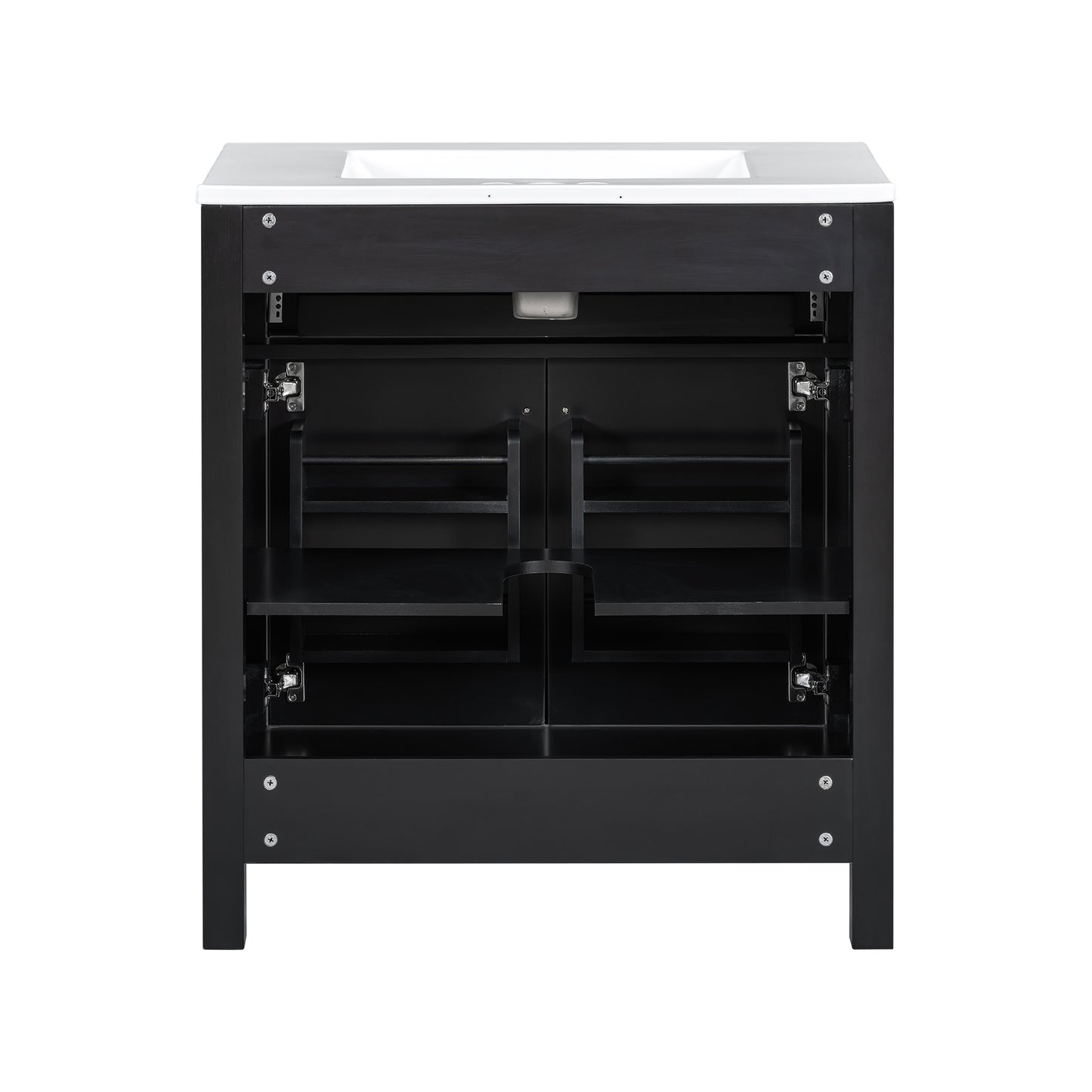 VanityFus 60-in Bathroom Vanity Double Sink Combo Black with White Ceramic Top 4 Soft-Close Doors 2 drawer