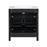 VanityFus 60-in Bathroom Vanity Double Sink Combo Black with White Ceramic Top 4 Soft-Close Doors 2 drawer