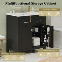 VanityFus 60-in Bathroom Vanity Double Sink Combo Black with White Ceramic Top 4 Soft-Close Doors 2 drawer