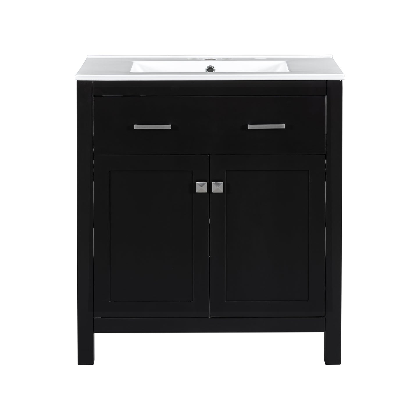 VanityFus 60-in Bathroom Vanity Double Sink Combo Black with White Ceramic Top 4 Soft-Close Doors 2 drawer