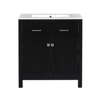 VanityFus 60-in Bathroom Vanity Double Sink Combo Black with White Ceramic Top 4 Soft-Close Doors 2 drawer