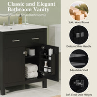 VanityFus 60-in Bathroom Vanity Double Sink Combo Black with White Ceramic Top 4 Soft-Close Doors 2 drawer