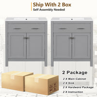 VanityFus 60-in Double Sink Combo Bathroom Vanity Gray with White Ceramic Top 4 Soft-Close Doors 2 drawer