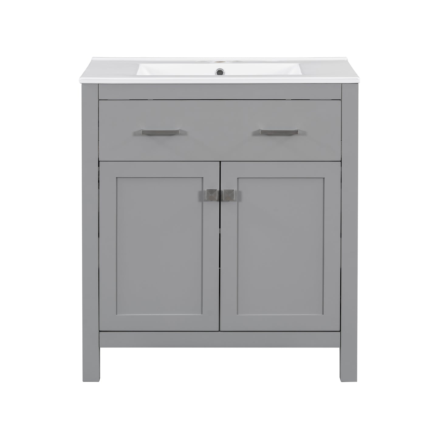 VanityFus 60-in Double Sink Combo Bathroom Vanity Gray with White Ceramic Top 4 Soft-Close Doors 2 drawer