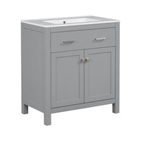 VanityFus 60-in Double Sink Combo Bathroom Vanity Gray with White Ceramic Top 4 Soft-Close Doors 2 drawer