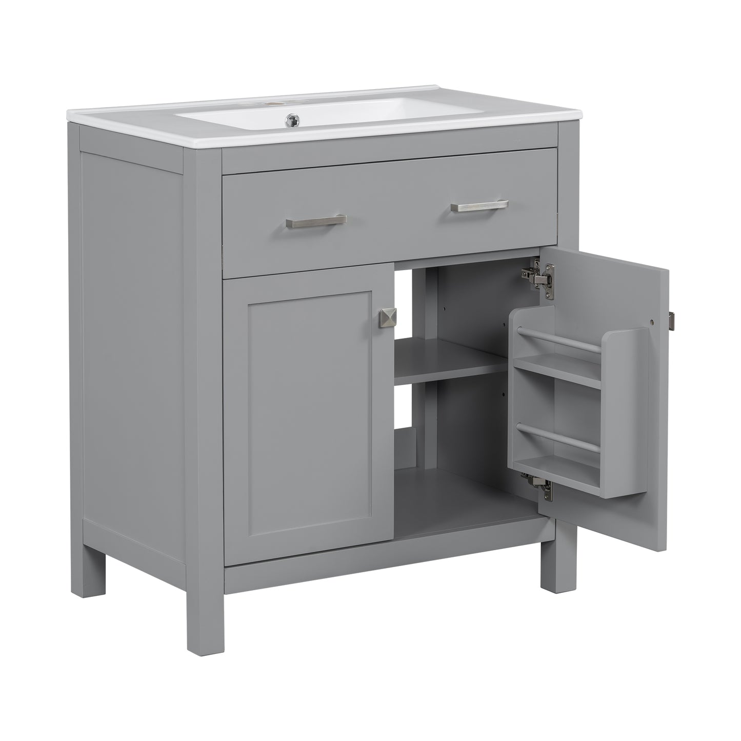 VanityFus 60-in Double Sink Combo Bathroom Vanity Gray with White Ceramic Top 4 Soft-Close Doors 2 drawer