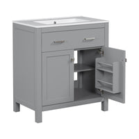 VanityFus 60-in Double Sink Combo Bathroom Vanity Gray with White Ceramic Top 4 Soft-Close Doors 2 drawer
