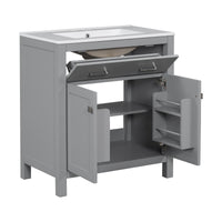 VanityFus 60-in Double Sink Combo Bathroom Vanity Gray with White Ceramic Top 4 Soft-Close Doors 2 drawer