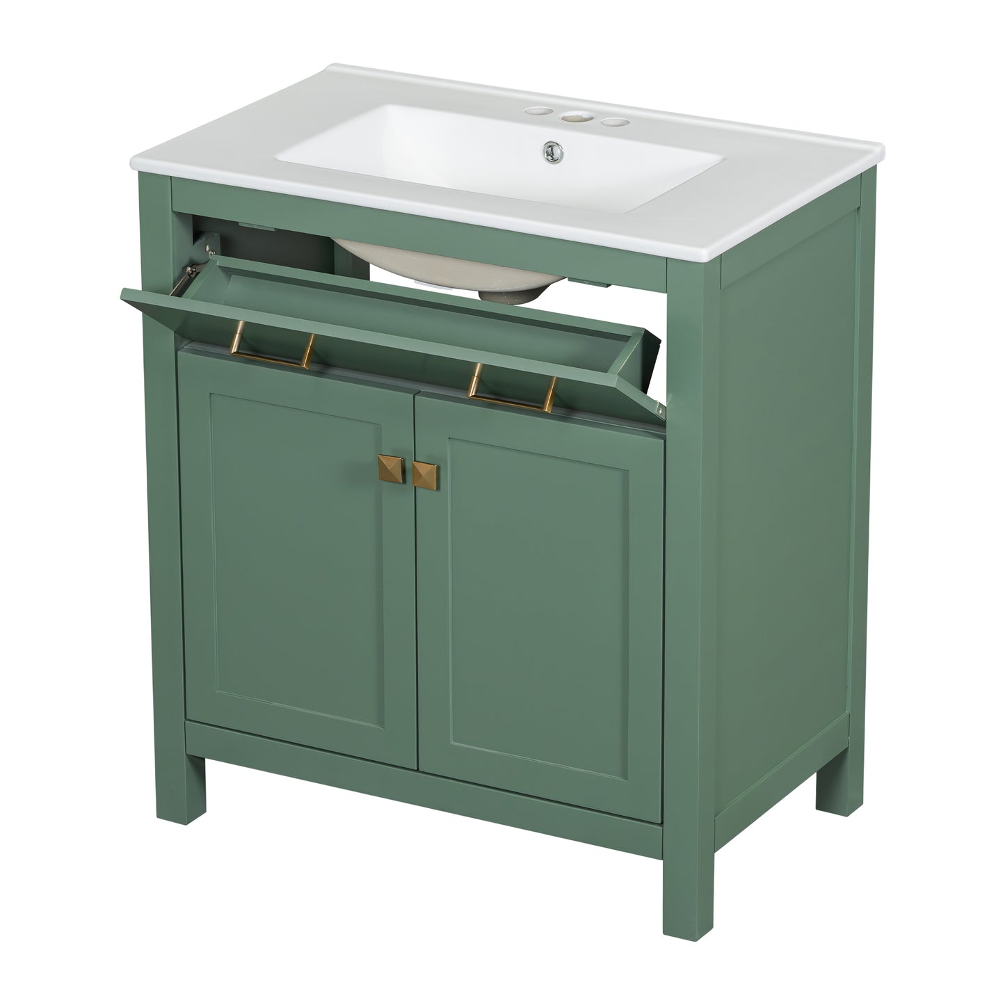 VanityFus 60-in Double Sink Combo Bathroom Vanity Green with White Ceramic Top 4 Soft-Close Doors 2 drawer