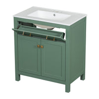 VanityFus 60-in Double Sink Combo Bathroom Vanity Green with White Ceramic Top 4 Soft-Close Doors 2 drawer