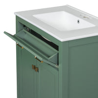 VanityFus 60-in Double Sink Combo Bathroom Vanity Green with White Ceramic Top 4 Soft-Close Doors 2 drawer