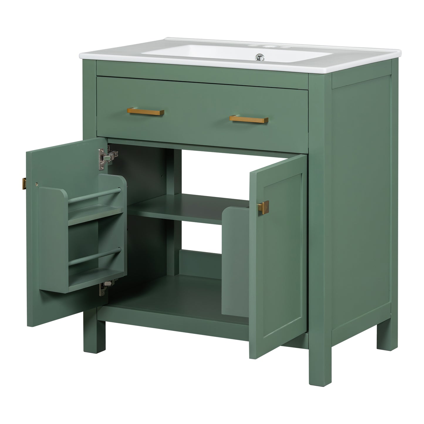VanityFus 60-in Double Sink Combo Bathroom Vanity Green with White Ceramic Top 4 Soft-Close Doors 2 drawer
