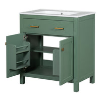 VanityFus 60-in Double Sink Combo Bathroom Vanity Green with White Ceramic Top 4 Soft-Close Doors 2 drawer