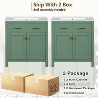 VanityFus 60-in Double Sink Combo Bathroom Vanity Green with White Ceramic Top 4 Soft-Close Doors 2 drawer