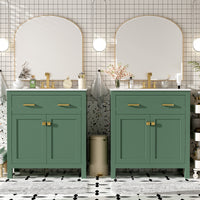 VanityFus 60-in Double Sink Combo Bathroom Vanity Green with White Ceramic Top 4 Soft-Close Doors 2 drawer
