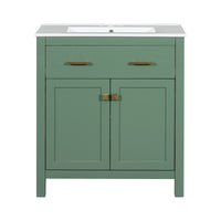 VanityFus 60-in Double Sink Combo Bathroom Vanity Green with White Ceramic Top 4 Soft-Close Doors 2 drawer