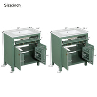 VanityFus 60-in Double Sink Combo Bathroom Vanity Green with White Ceramic Top 4 Soft-Close Doors 2 drawer