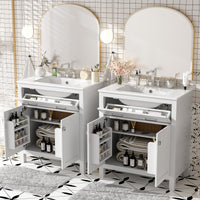 VanityFus 60-in Bathroom Vanity Double Sink Combo White with Ceramic Top 4 Soft-Close Doors 2 drawer