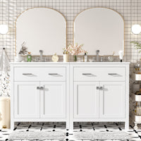VanityFus 60-in Bathroom Vanity Double Sink Combo White with Ceramic Top 4 Soft-Close Doors 2 drawer