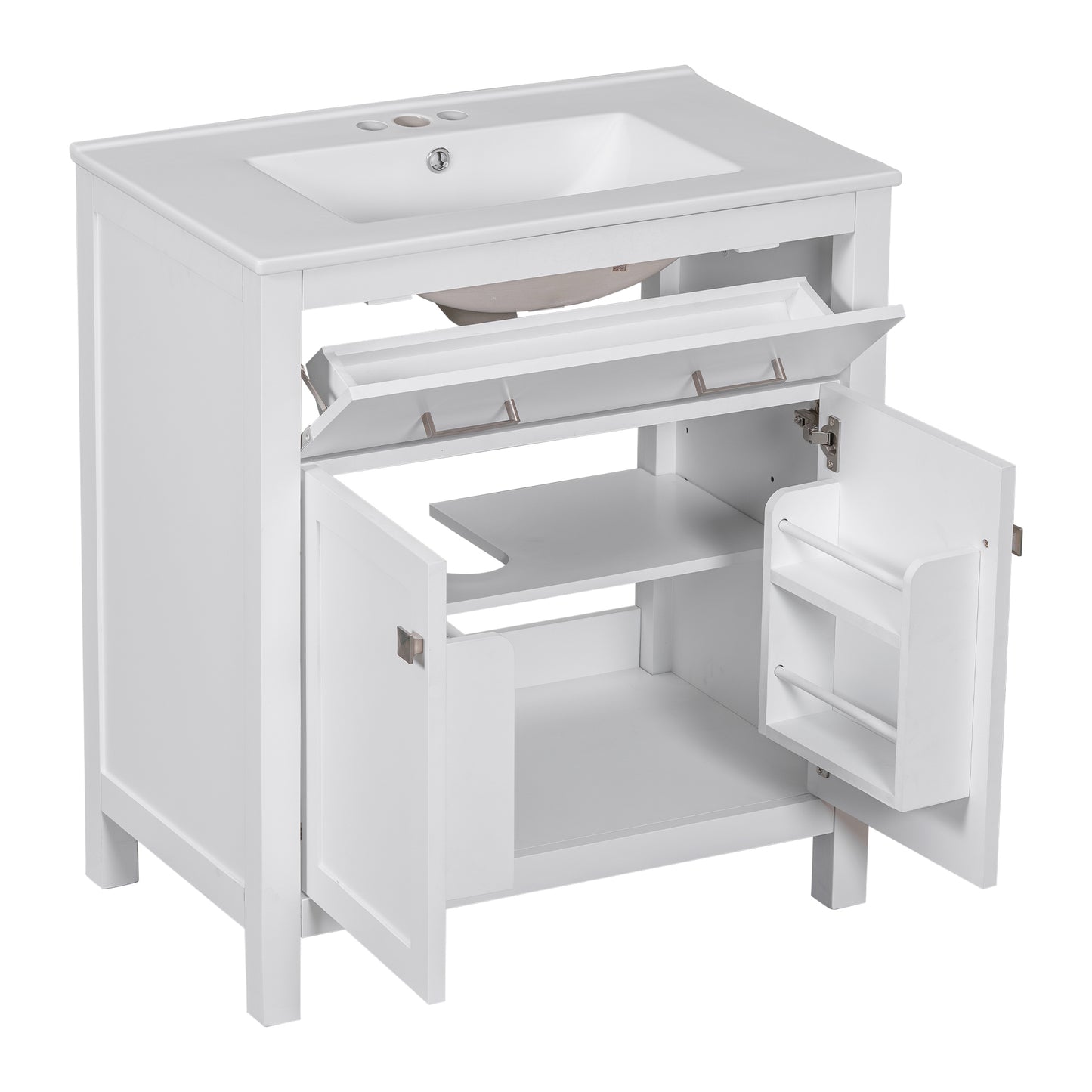 VanityFus 60-in Bathroom Vanity Double Sink Combo White with Ceramic Top 4 Soft-Close Doors 2 drawer