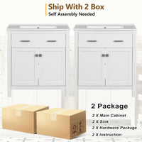 VanityFus 60-in Bathroom Vanity Double Sink Combo White with Ceramic Top 4 Soft-Close Doors 2 drawer