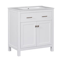 VanityFus 60-in Bathroom Vanity Double Sink Combo White with Ceramic Top 4 Soft-Close Doors 2 drawer
