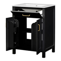 VanityFus 48-in Black Bathroom Vanity with Double Sink Combo Undermount Ceramic Top 4 Soft-Close Doors 2 drawer
