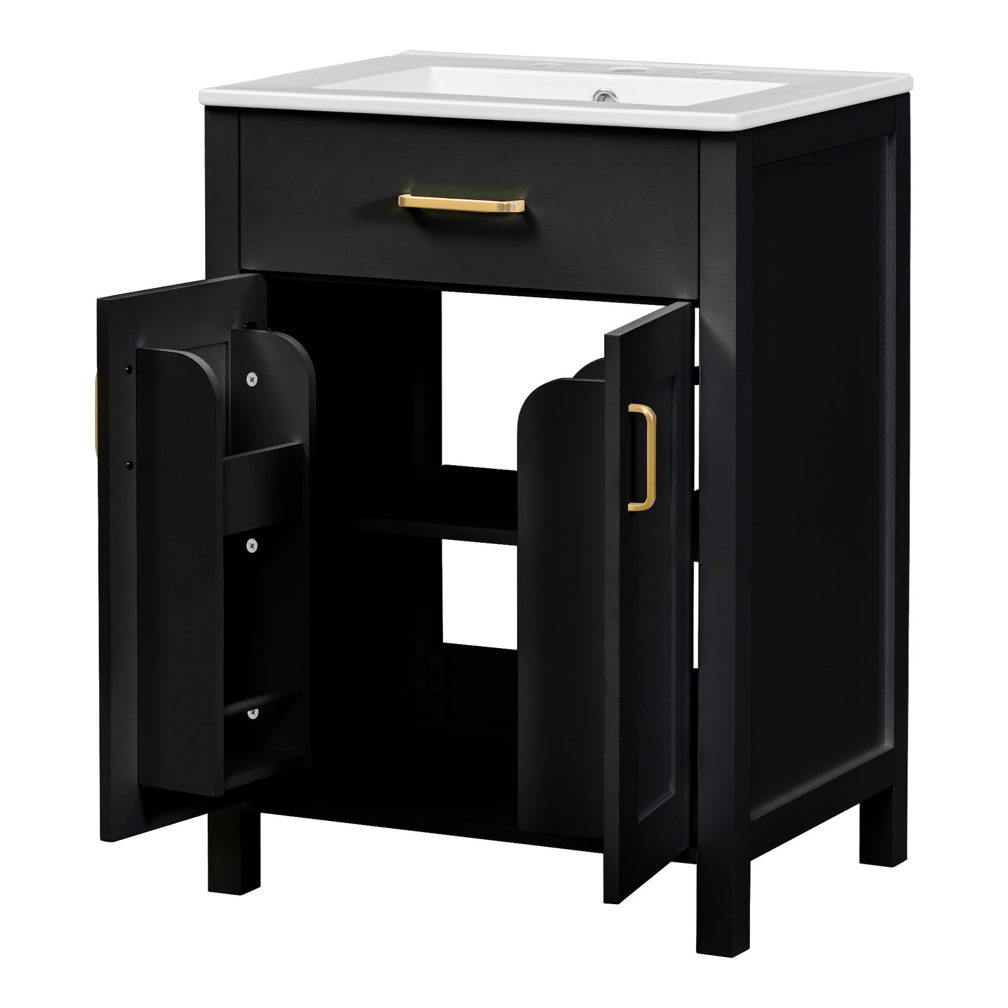 VanityFus 48-in Black Bathroom Vanity with Double Sink Combo Undermount Ceramic Top 4 Soft-Close Doors 2 drawer
