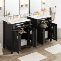 VanityFus 48-in Black Bathroom Vanity with Double Sink Combo Undermount Ceramic Top 4 Soft-Close Doors 2 drawer