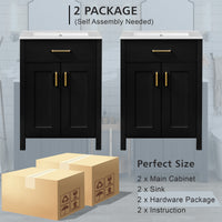 VanityFus 48-in Black Bathroom Vanity with Double Sink Combo Undermount Ceramic Top 4 Soft-Close Doors 2 drawer