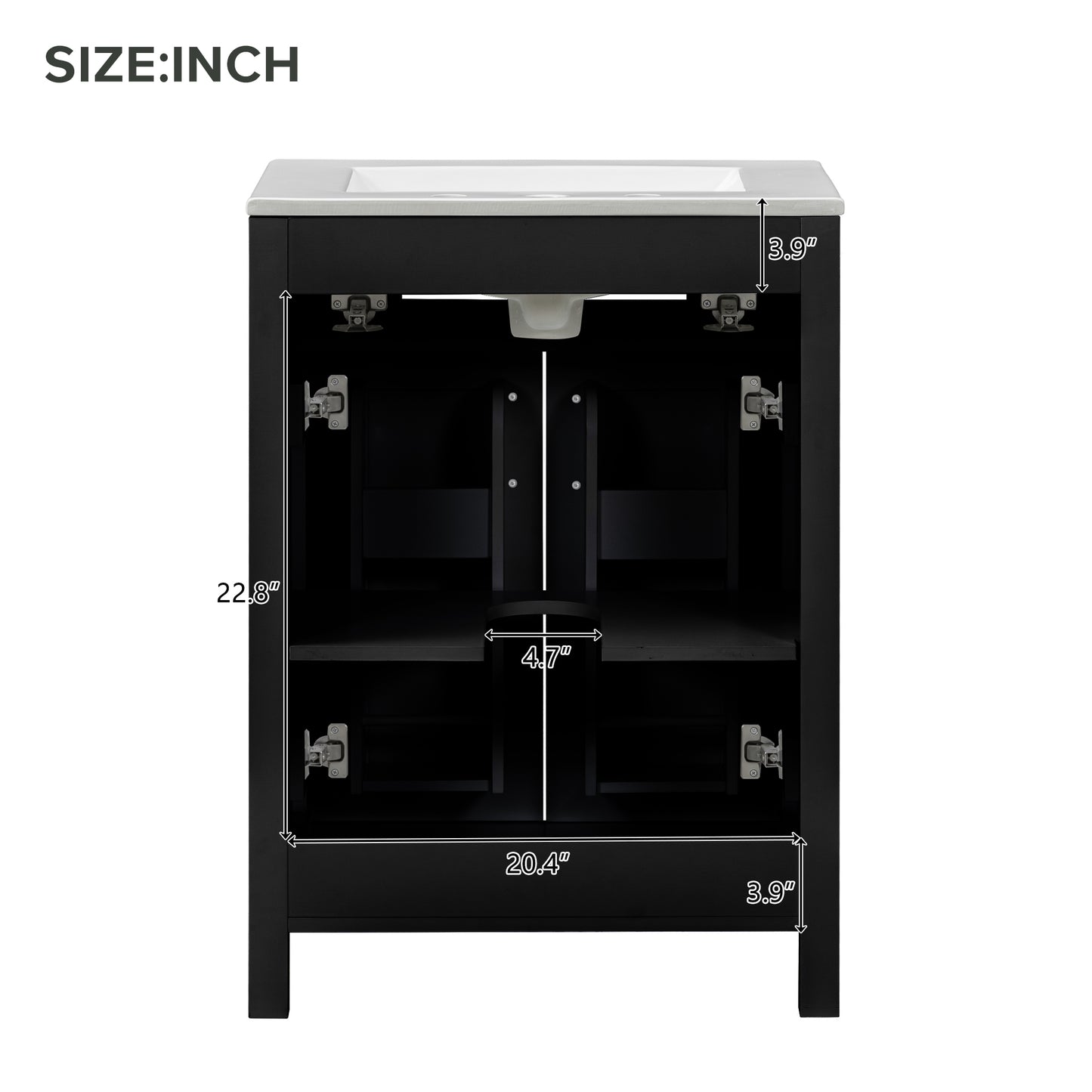 VanityFus 48-in Black Bathroom Vanity with Double Sink Combo Undermount Ceramic Top 4 Soft-Close Doors 2 drawer