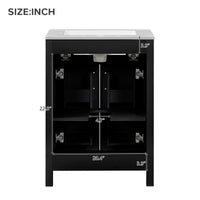 VanityFus 48-in Black Bathroom Vanity with Double Sink Combo Undermount Ceramic Top 4 Soft-Close Doors 2 drawer