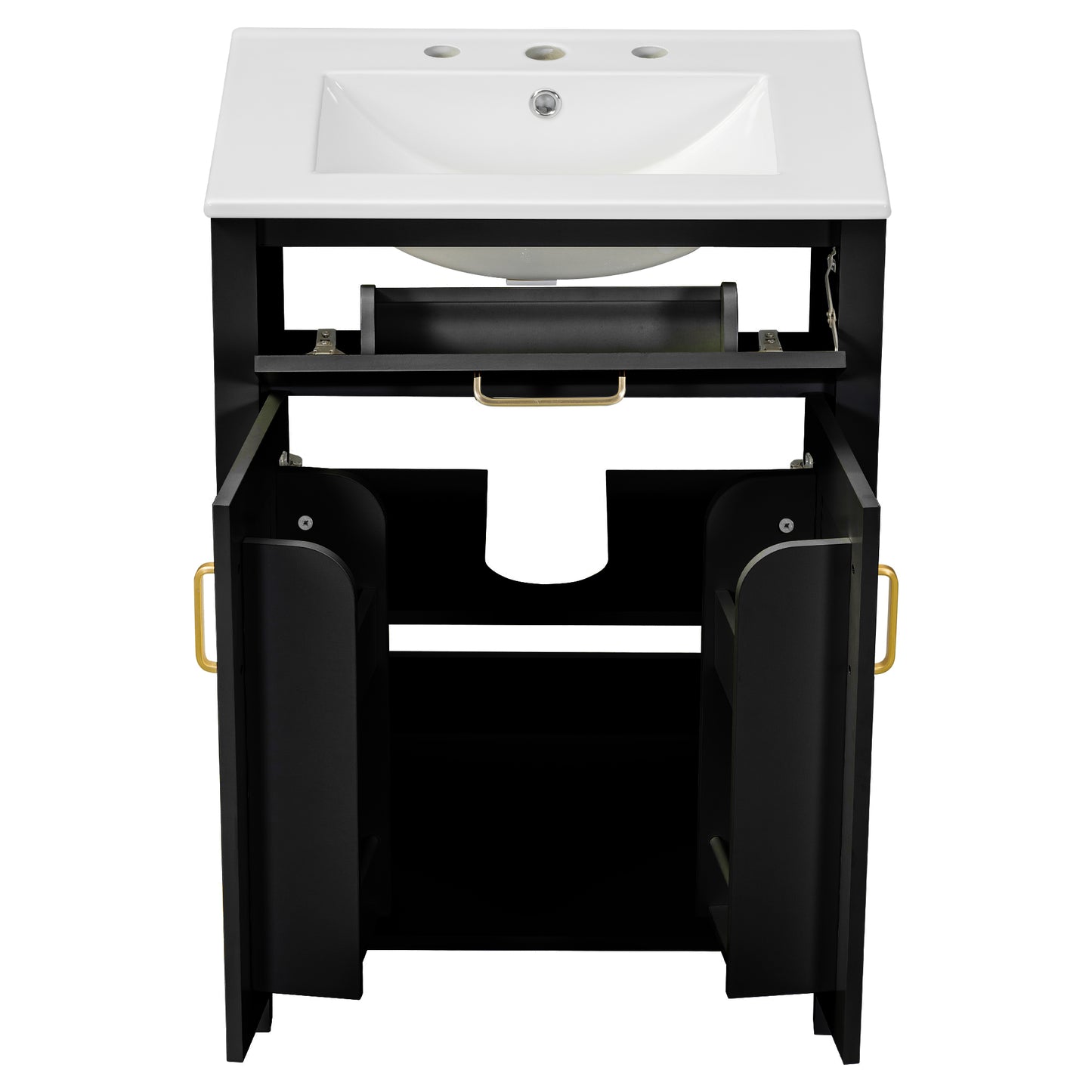 VanityFus 48-in Black Bathroom Vanity with Double Sink Combo Undermount Ceramic Top 4 Soft-Close Doors 2 drawer