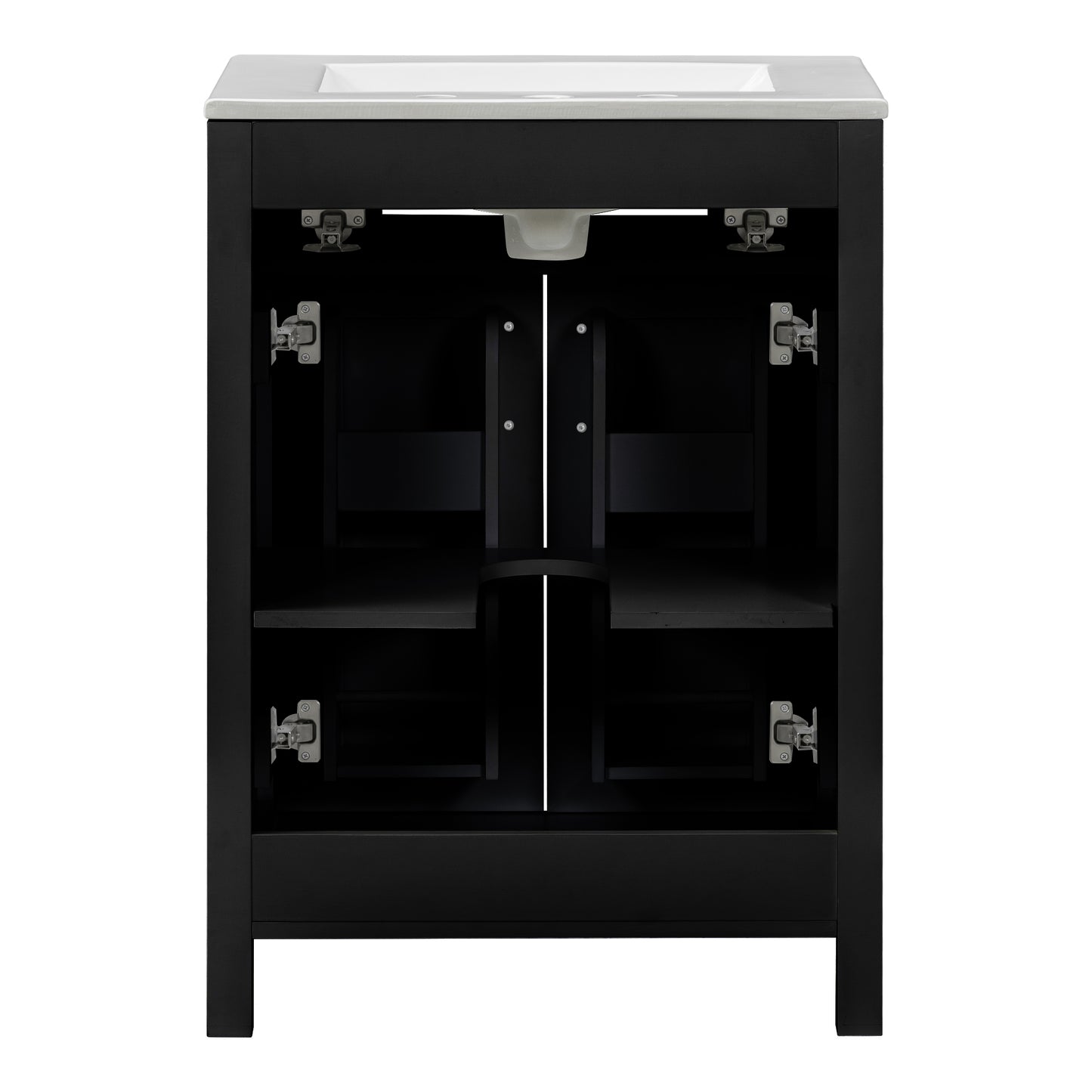 VanityFus 48-in Black Bathroom Vanity with Double Sink Combo Undermount Ceramic Top 4 Soft-Close Doors 2 drawer