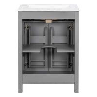 VanityFus 48-in Gray Bathroom Vanity with Double Sink Combo Undermount White Ceramic Top 4 Soft-Close Doors 2 drawer