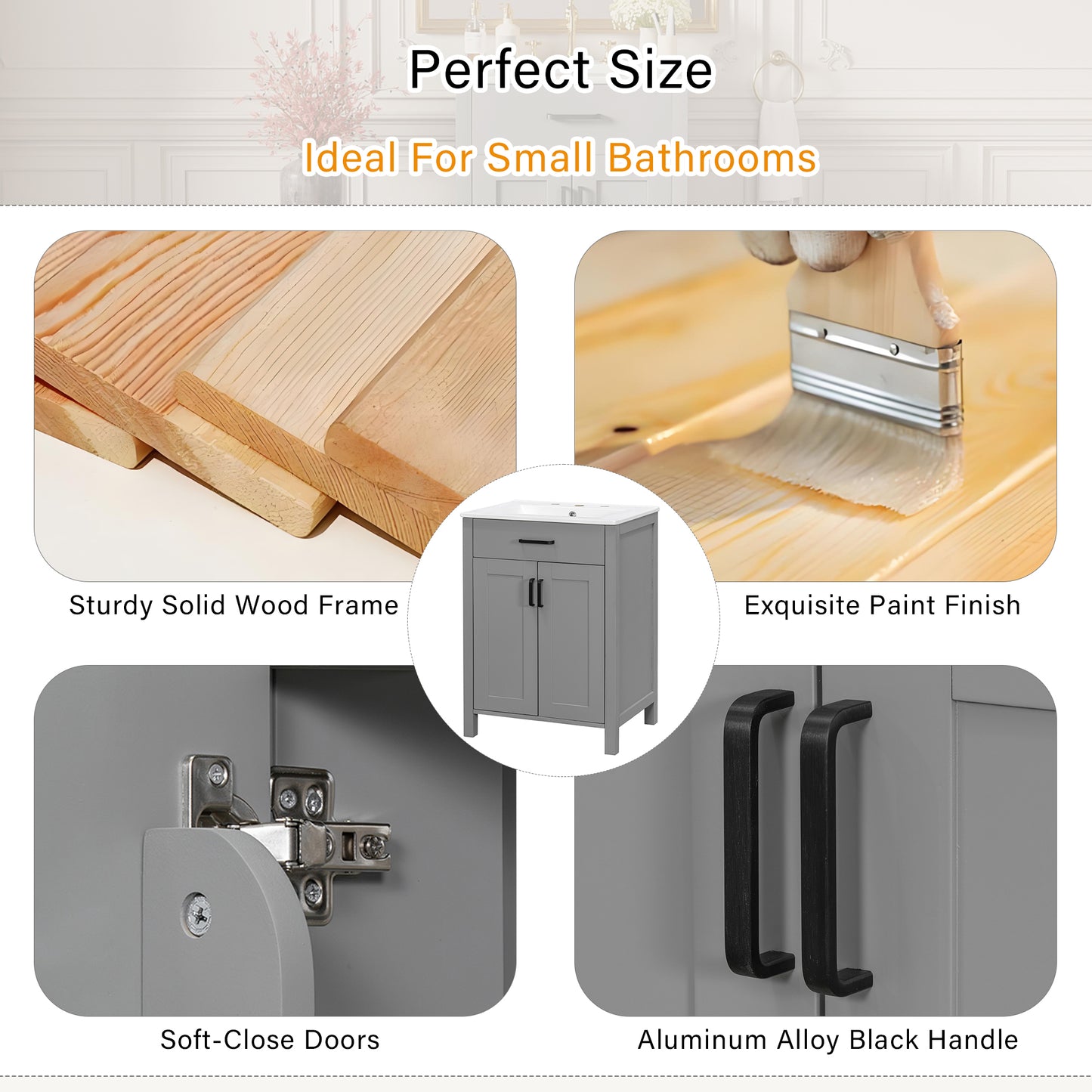 VanityFus 48-in Gray Bathroom Vanity with Double Sink Combo Undermount White Ceramic Top 4 Soft-Close Doors 2 drawer