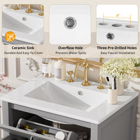 VanityFus 48-in Gray Bathroom Vanity with Double Sink Combo Undermount White Ceramic Top 4 Soft-Close Doors 2 drawer