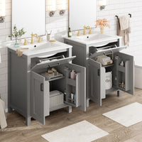 VanityFus 48-in Gray Bathroom Vanity with Double Sink Combo Undermount White Ceramic Top 4 Soft-Close Doors 2 drawer