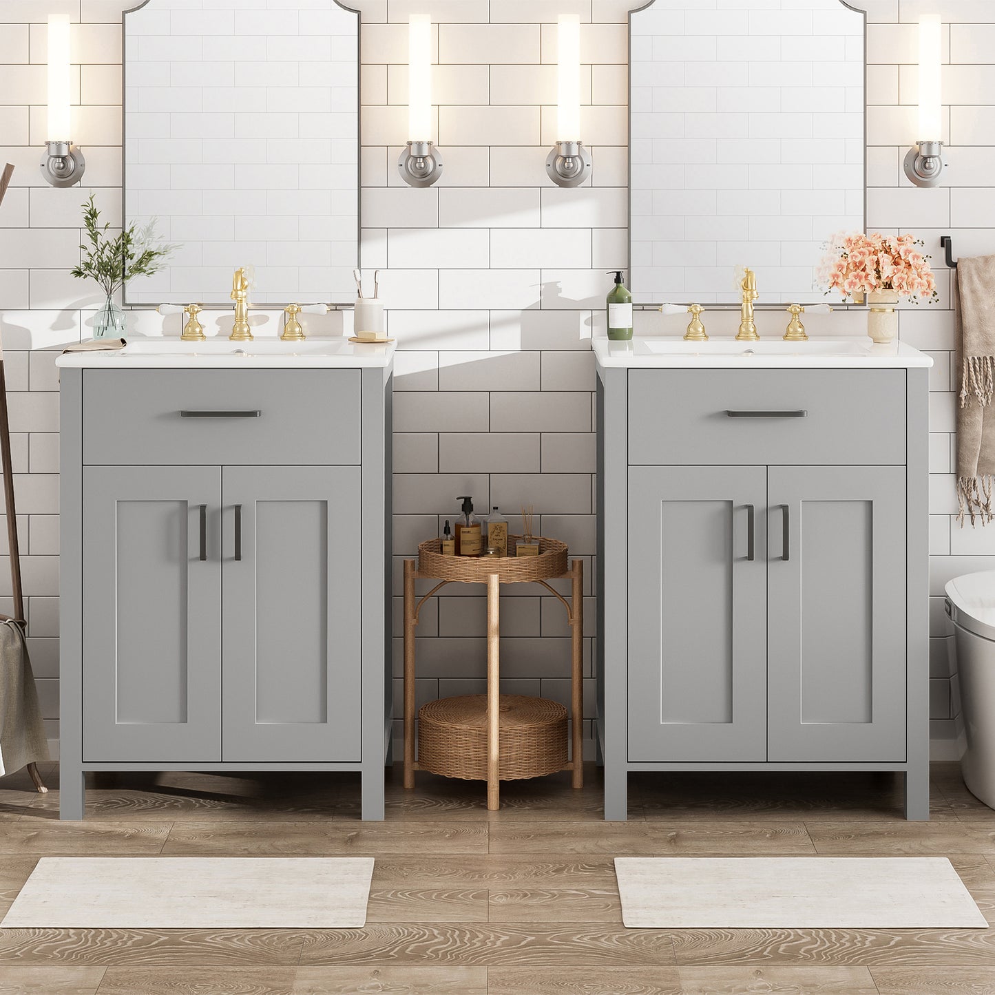 VanityFus 48-in Gray Bathroom Vanity with Double Sink Combo Undermount White Ceramic Top 4 Soft-Close Doors 2 drawer