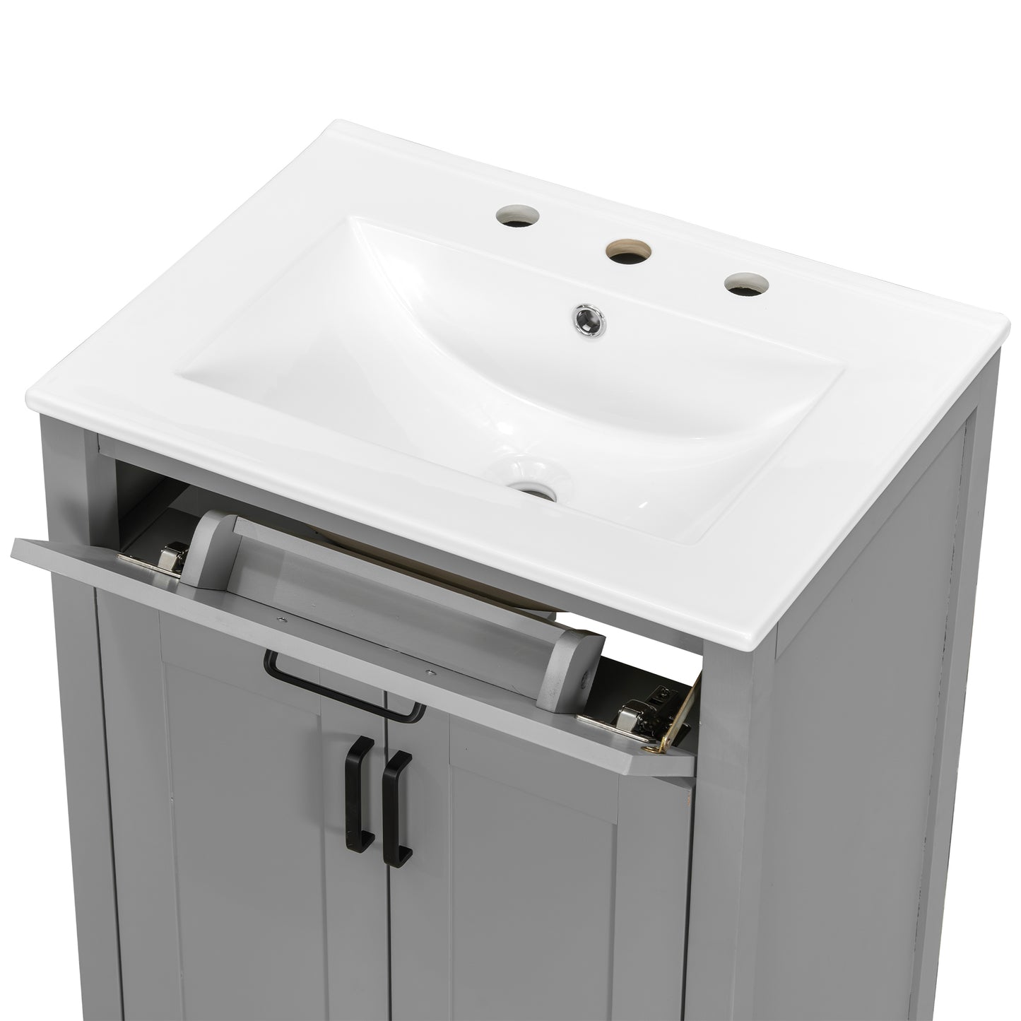 VanityFus 48-in Gray Bathroom Vanity with Double Sink Combo Undermount White Ceramic Top 4 Soft-Close Doors 2 drawer